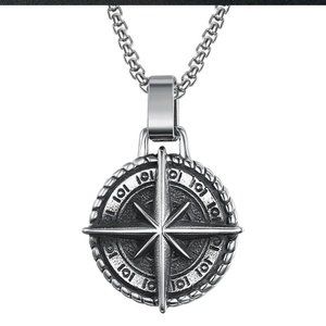 24" Silver Box Chain Compass Pendant Necklace